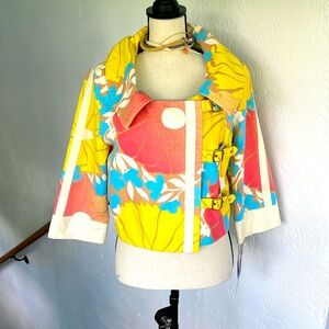 TRACY FEITH NWT for‎ Target Floral Cropped Denim Jacket Pastels Streetwear Large